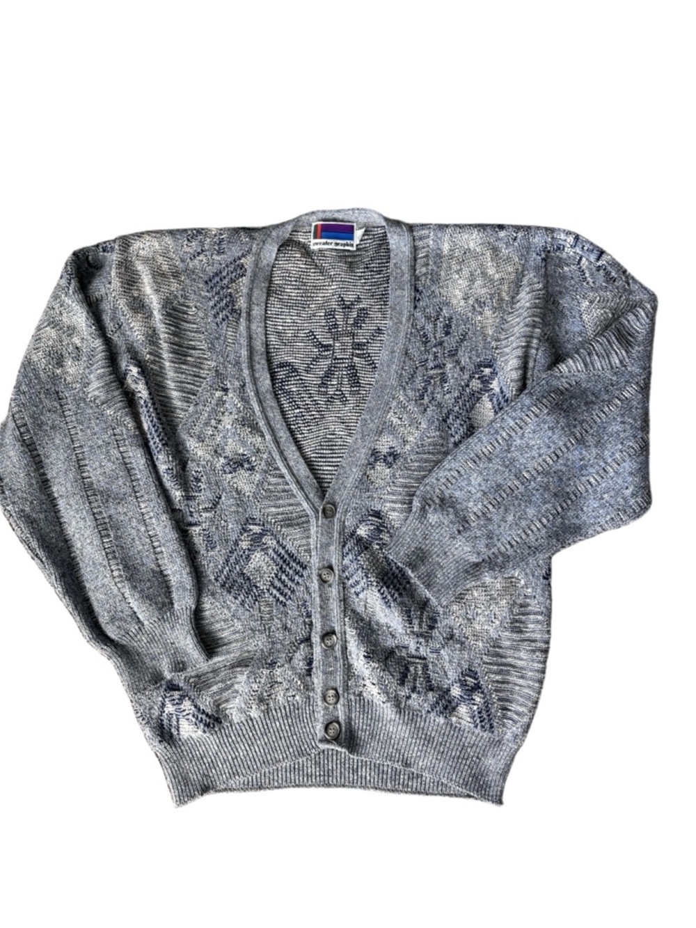 Vintage Textured Grandpa Knit knit – geometric gray – large - Picture 3 of 4